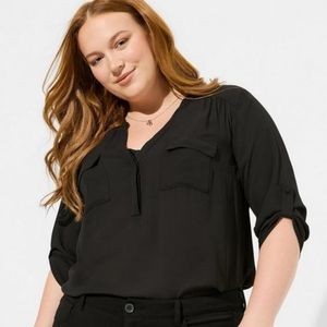 Torrid Black Harper Georgette Pullover 3/4 Sleeve Blouse Size 3